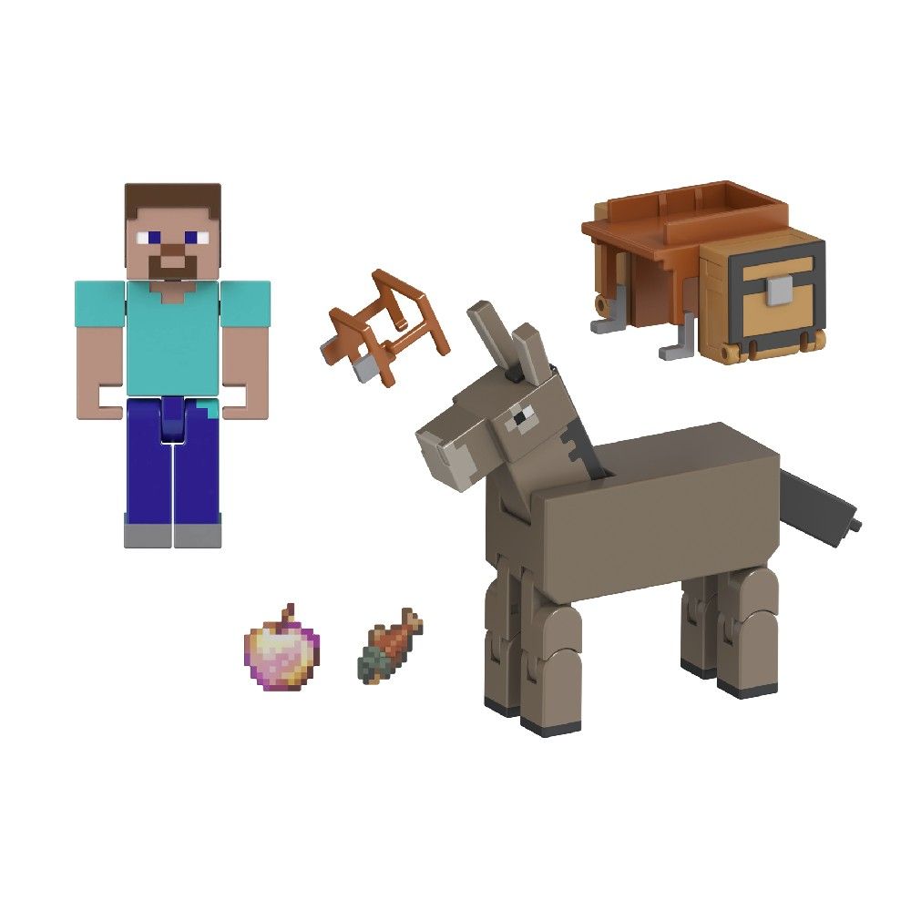 Minecraft Vanilla 2 Figuras Steve e Burro - Mattel - Imagem 2