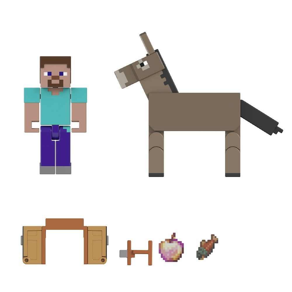 Minecraft Vanilla 2 Figuras Steve e Burro - Mattel - Imagem 3
