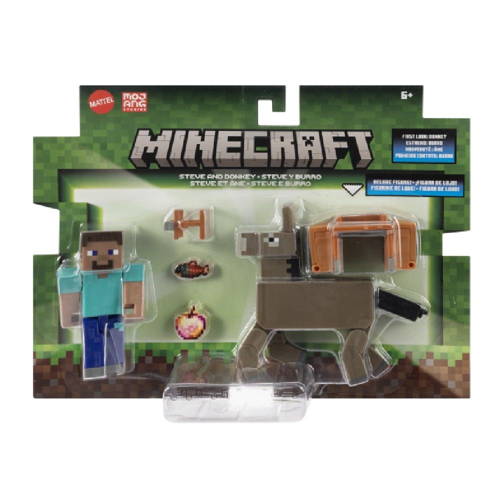 Minecraft Vanilla 2 Figuras Steve e Burro - Mattel - Imagem 7