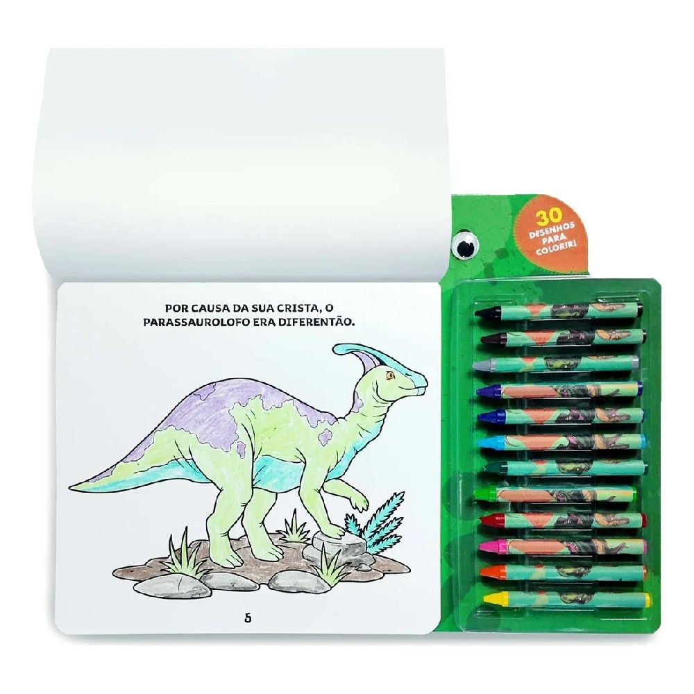 Colorindo Dinossauros Livro com Giz de Cera - Ciranda Cultural - Imagem 2