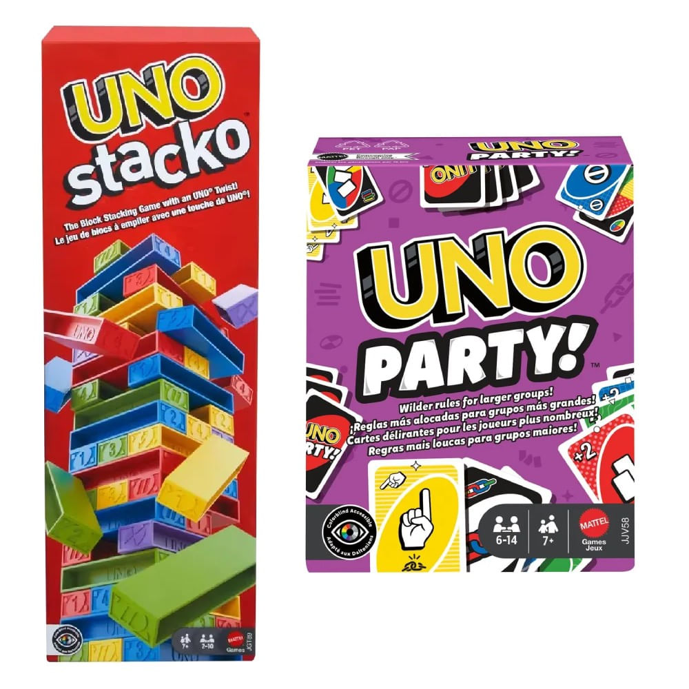 Kit 2 Jogos Uno Tabuleiro Stacko e Uno Party Novo - Mattel