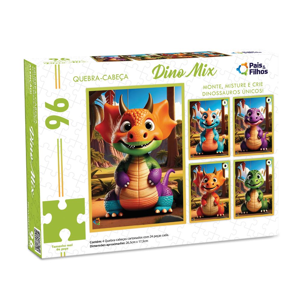 Quebra-Cabeça 4 em 1 Dino Mix 96 Peças - Pais e Filhos - Imagem 3