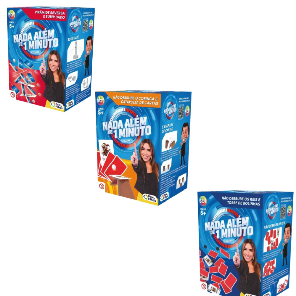 Kit Jogo Nada Além de 1 Minuto Pirâmide Reversa, Não Derrube o Coringa e Não Derrube os Reis - Pais e Filhos