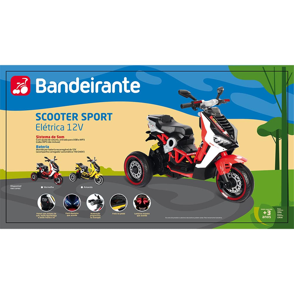 Scooter Sport Vermelha Elétrica 12V - Bandeirante - Imagem 7
