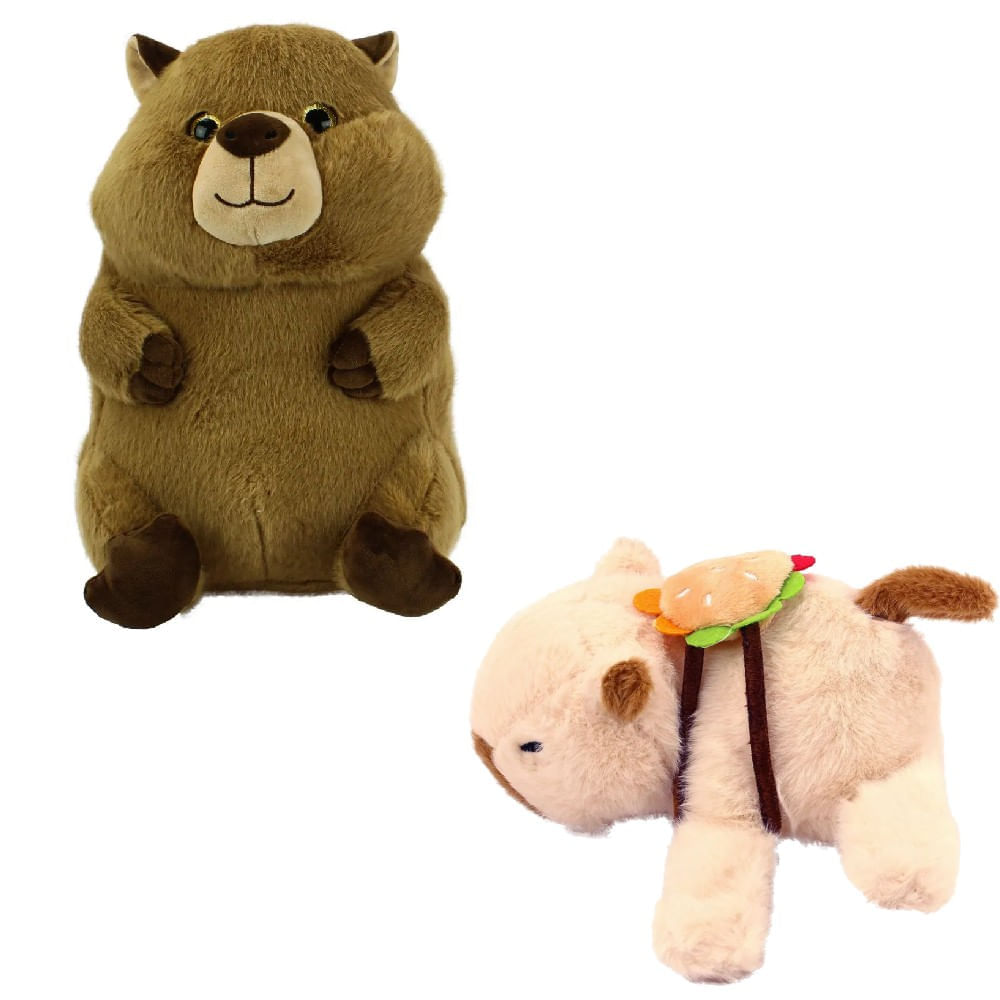 Kit Pelúcia Capivara Fofinha e Pulseira Slap Capivara Pelúcia Bege com Mochila - BBR Toys
