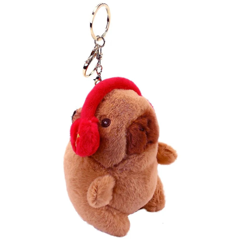 Kit Mochila Capivara com Orelhilha e Bracinho e Chaveiro Pelúcia Capivara com Fone Vermelho - BBR Toys - Imagem 3