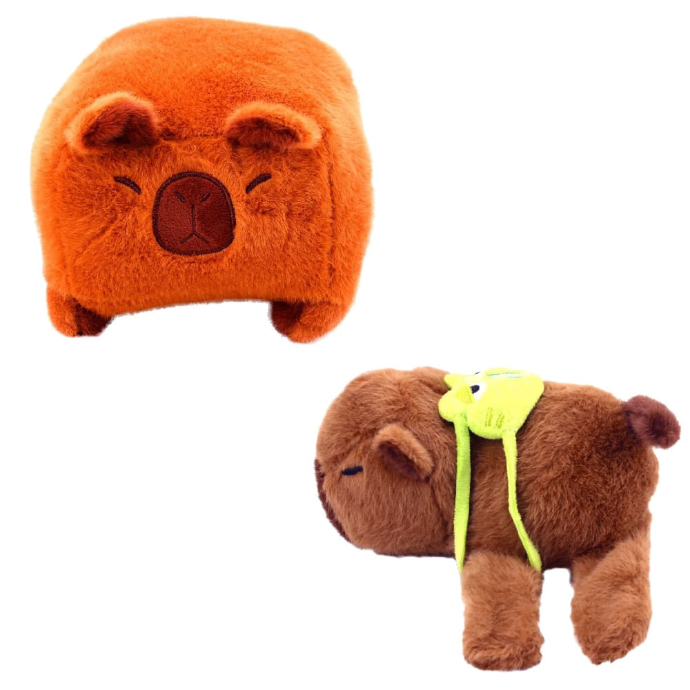 Kit Pelúcia Capivara Quadrada e Pulseira de Pelúcia Capivara Marrom - BBR Toys