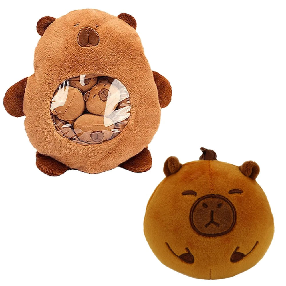 Kit Pelúcia Capivara com Filhotes e Chaveiro Pelúcia Capivara Bolinha - BBR Toys