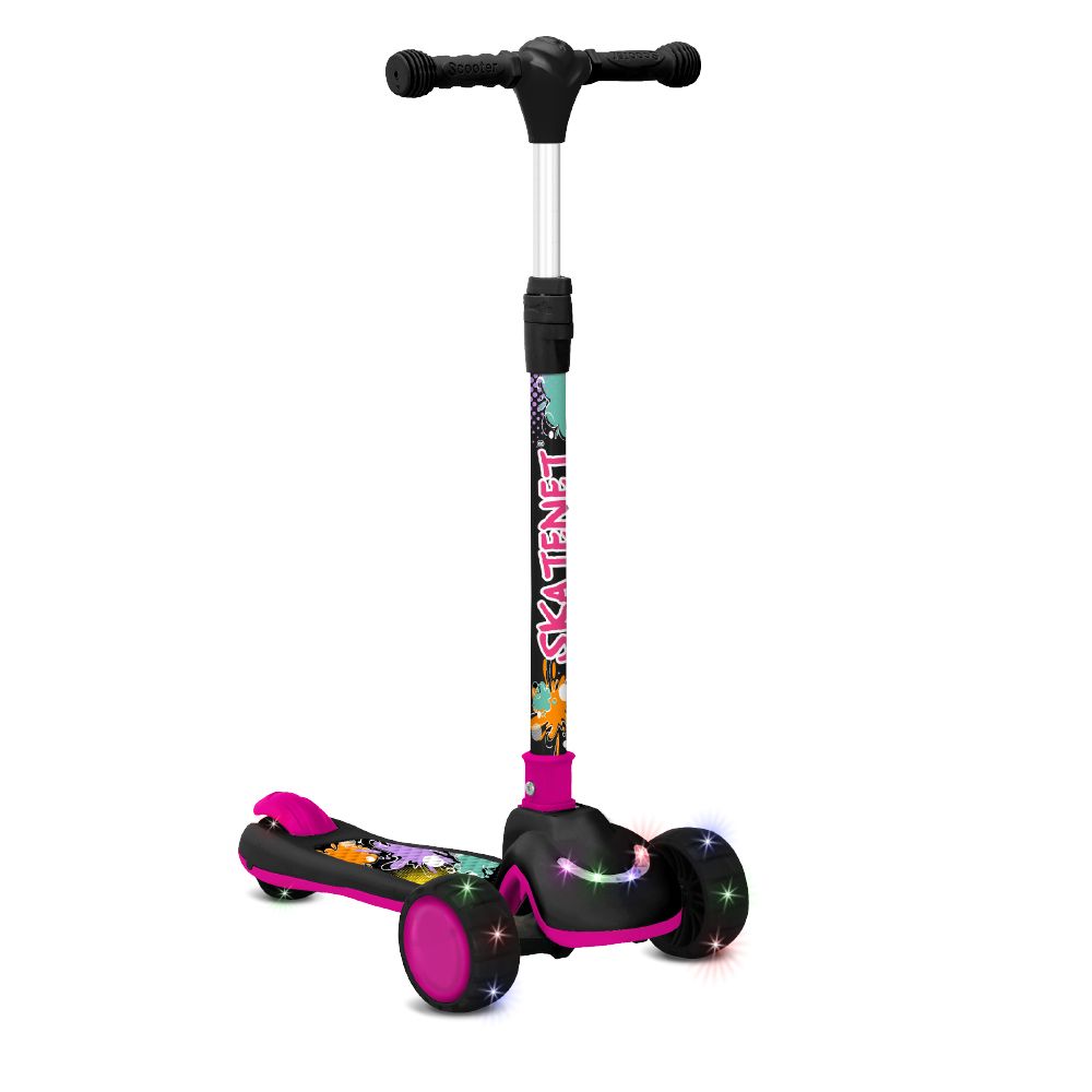 Skatenet Dobrável LED Rodas e Deck Preto e Rosa - Bandeirante