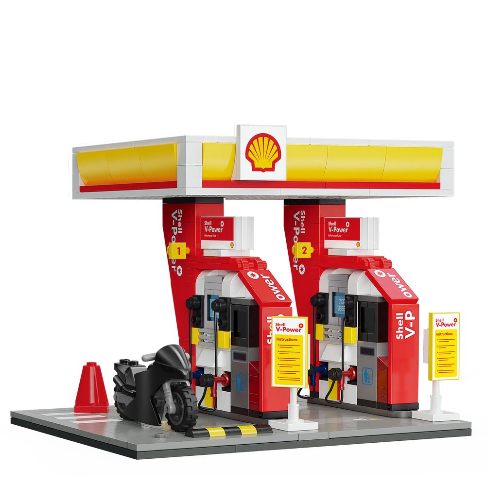 CaDA Blocos de Montar Posto de Gasolina Shell Mini - Fun Divirta-se
