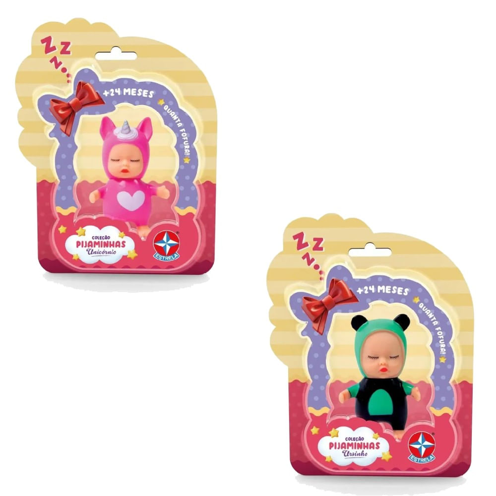 Kit Coleção Pijaminhas Mini Boneca Unicórnio e Mini Boneca Ursinho - Estrela