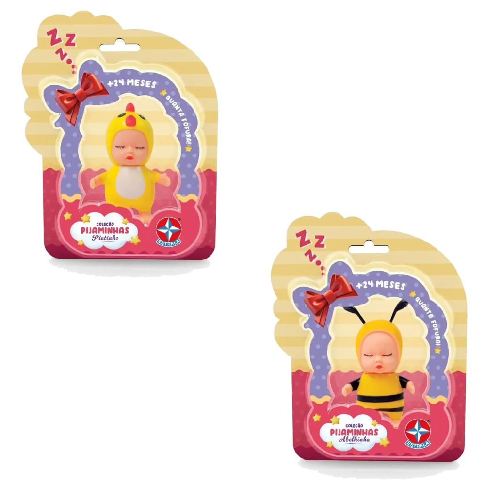 Kit Coleção Pijaminhas Mini Boneca Pintinho e Mini Boneca Abelhinha - Estrela