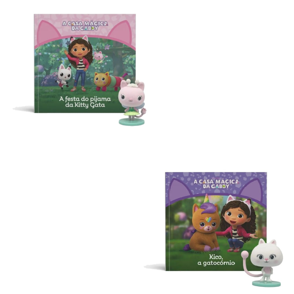 Kit Gabbys Dollhouse Livro A Festa do Pijama e Livro Kiko Gatocórnio - Fun Divirta-se