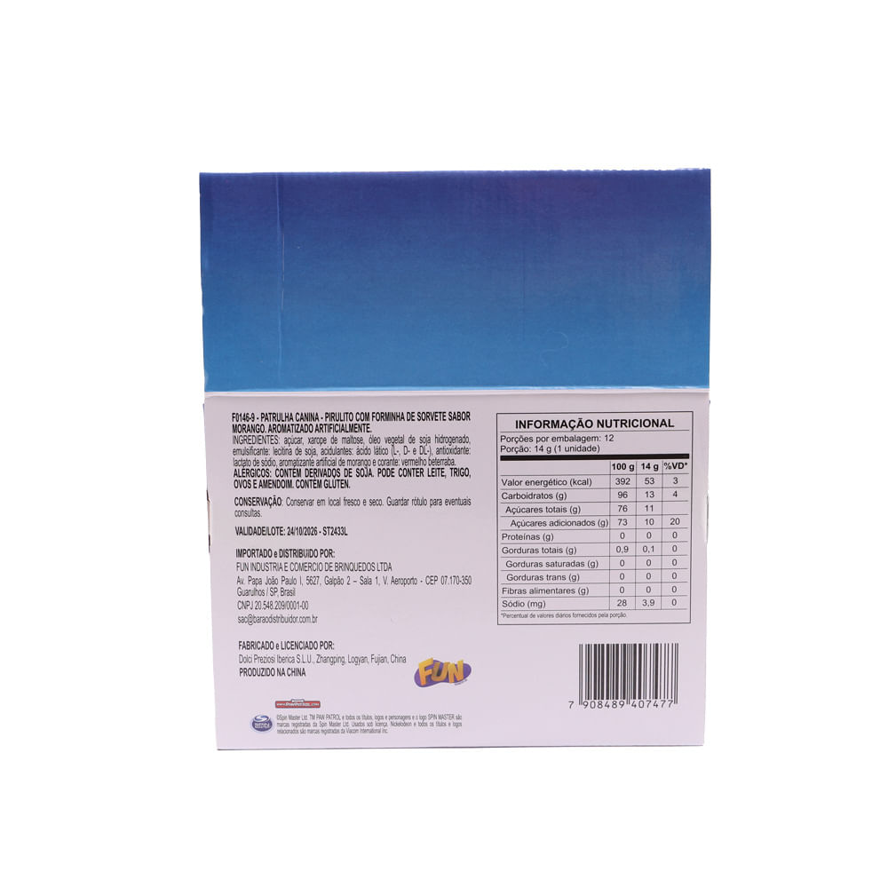 Kit Patrulha Canina Display 12 Pirulitos Forminha de Sorvete Sabor Morango - Fun Divirta-se - Imagem 8