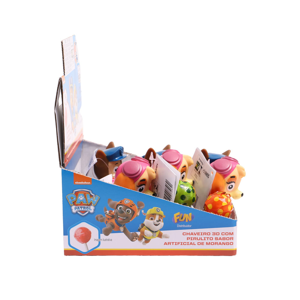 Kit Patrulha Canina Display 6 Chaveiros 3D com Pitulito Sabor Morango - Fun Divirta-se - Imagem 2