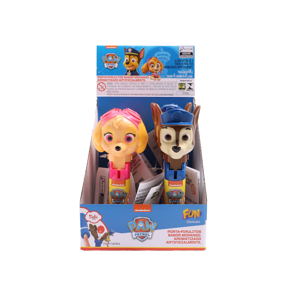 Kit Patrulha Canina Display 6 Porta-Pirulitos Sabor Morango - Fun Divirta-se
