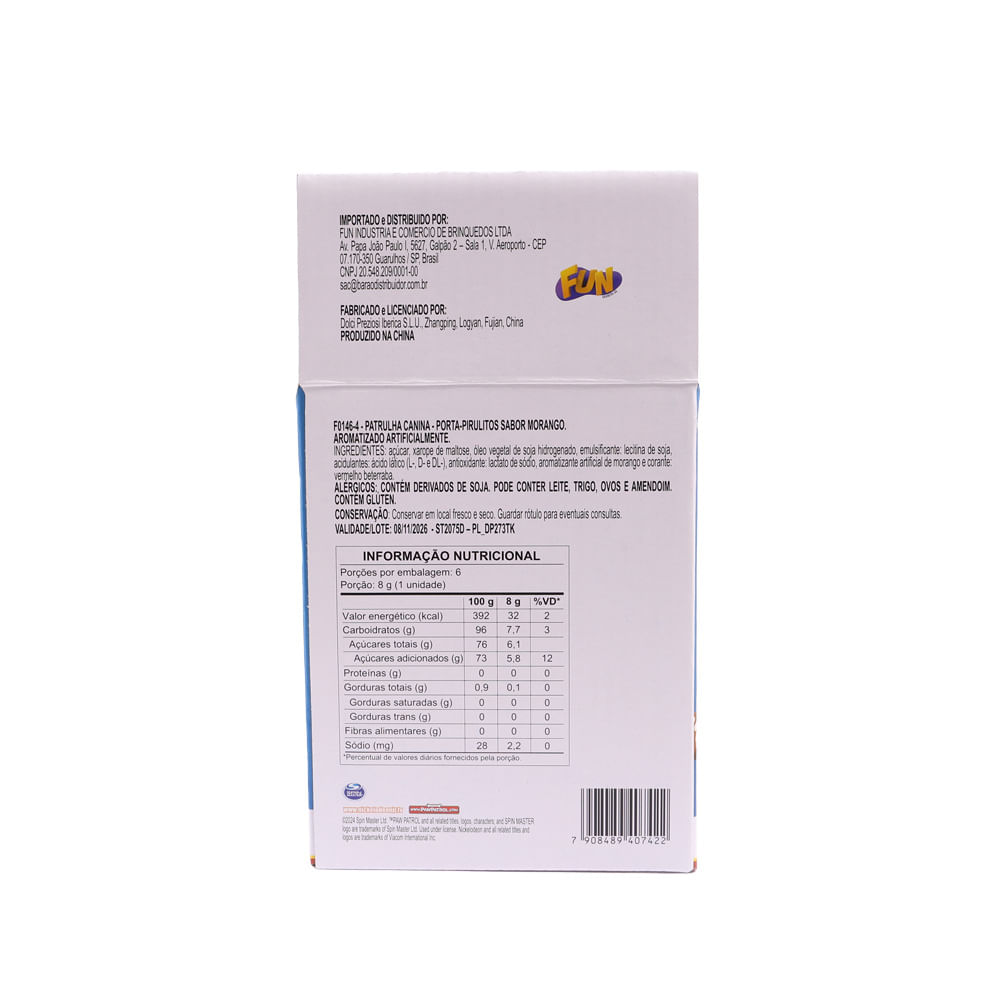Kit Patrulha Canina Display 6 Porta-Pirulitos Sabor Morango - Fun Divirta-se - Imagem 8