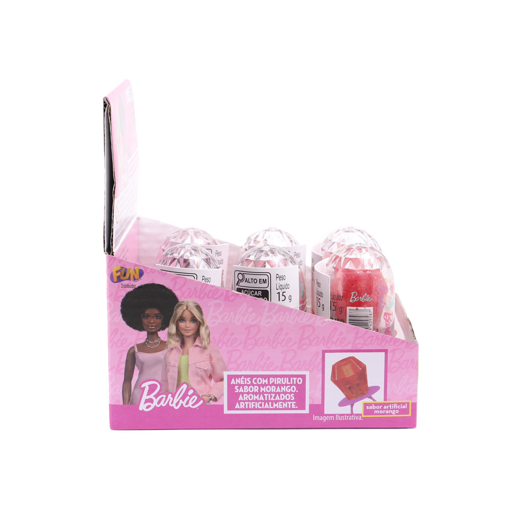 Kit Barbie Display 6 Anéis com Pirulito Sabor Morango - Fun Divirta-se - Imagem 2