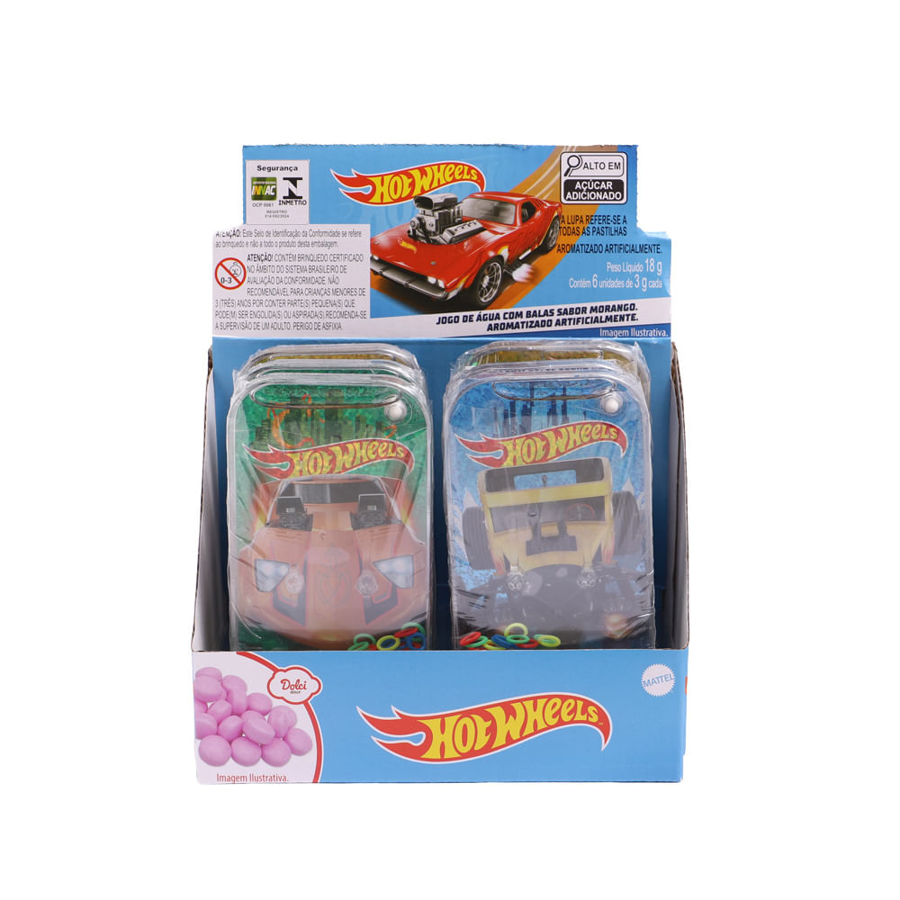 Kit Hot Wheels Display 6 Jogos de Água com Balas Sabor Morango - Fun Divirta-se