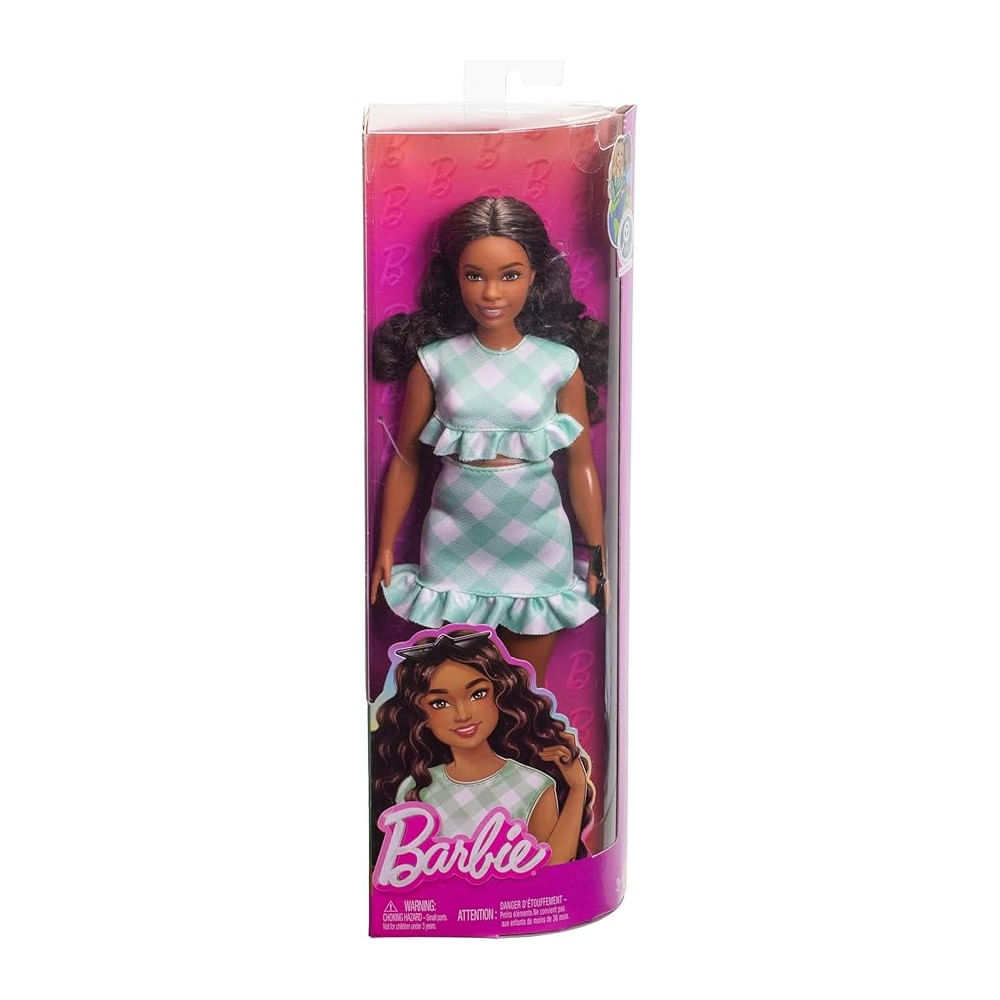 Barbie Fashionista Vestido Xadrez Verde Menta - Mattel - Imagem 3
