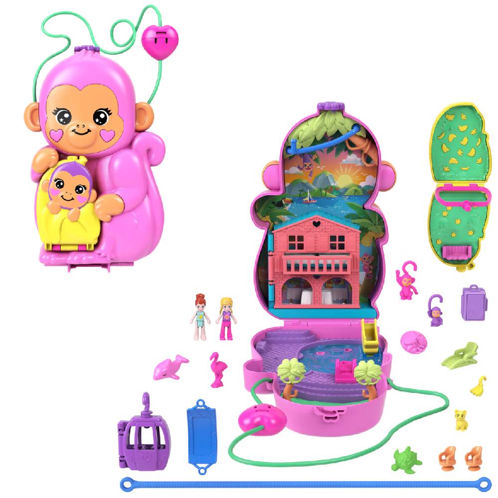 Polly Pocket Compacto Mãe Macaco e Seu Bebê - Mattel