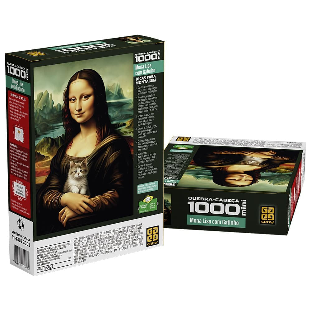 Quebra-Cabeça 1000 peças Monalisa com Gatinho - Grow