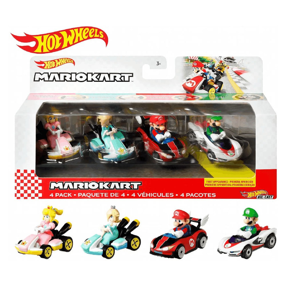 Hot Wheels Mario Kart Pack com 4 Veículos - Mattel