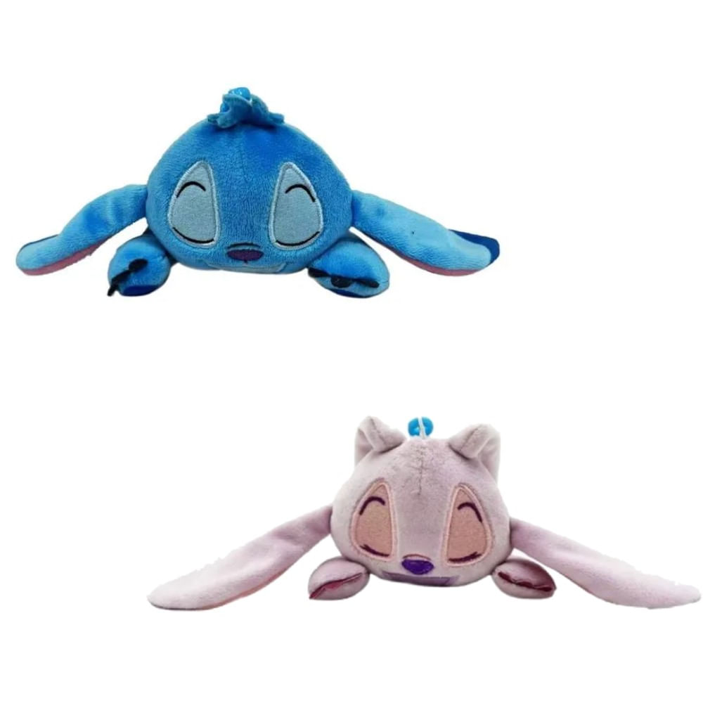 Kit Pelúcias Disney Clipon Dormindo Stitch e Angel 12cm - Fun Divirta-se