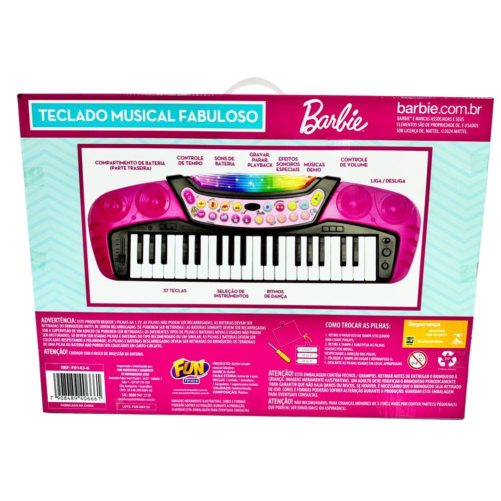 Barbie Teclado com Microfone e Banquinho - Fun Divirta-se - Imagem 7